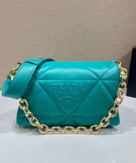 Prada System Nappa Patchwork Shoulder Bag Jade Green For Women, Women's Bags 7.5in/19cm