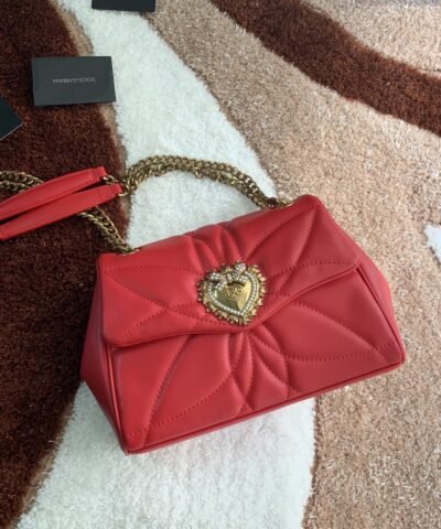 Dolce Gabbana Medium Devotion Shoulder Bag In Quilted Nappa Red For Women 10.2in/26cm DG