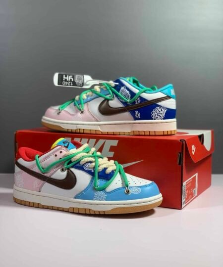 Nike SB Dunk Low Top Pink White Blue With Brown Nike Swoosh Sneaker For Men, Men's Shoes