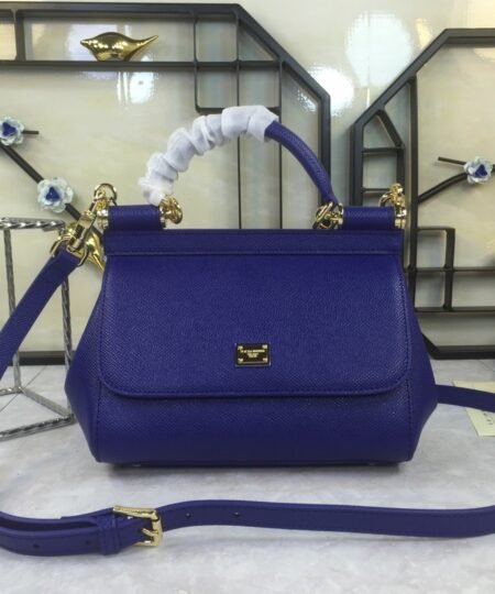 Dolce Gabbana Medium Sicily Handbag In Dauphine Dark Blue For Women 10.2in/26cm DG