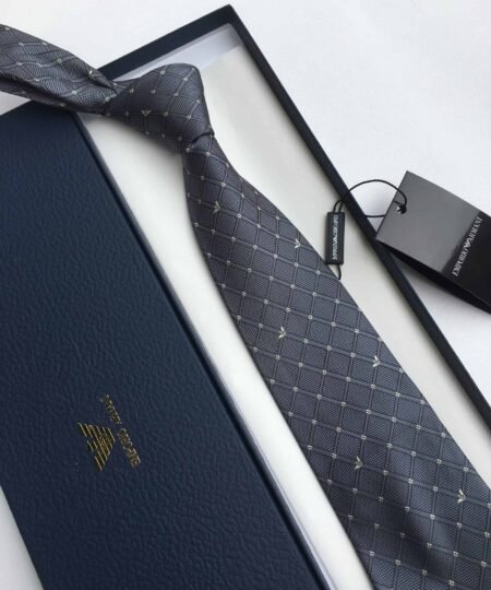 Armani Silk Tie With Checkered Lines Grey Armani Men Tie