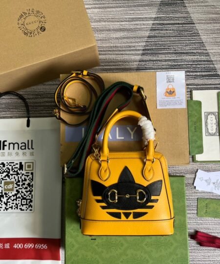 Gucci x Adidas Horsebit 1955 Mini Bag Yellow For Women, Women's Bags 7.9in/20cm GG