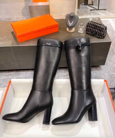 Hermes High Heel Boots Black For Women 3.54in/9cm