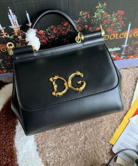 Dolce Gabbana Medium DG Handbag In Dauphine Black For Women 10.2in/26cm DG