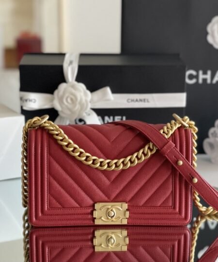Chanel Medium Boy Handbag Red For Women 9.8in/25cm A67086