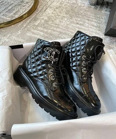 Chanel Women's Lace- Ups Bright Black For Women 1.5in/ 4cm