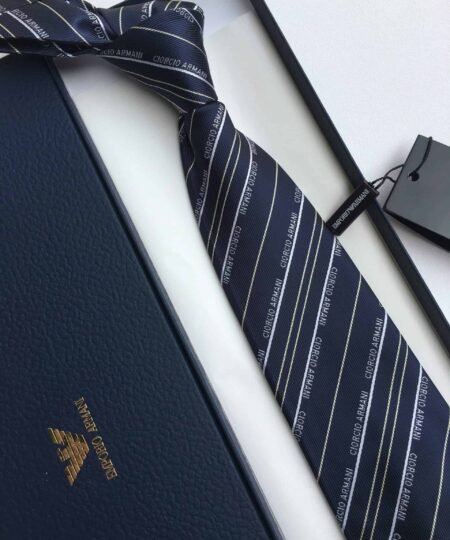 Armani Tie With Embroidered Text Black? Armani Men Tie