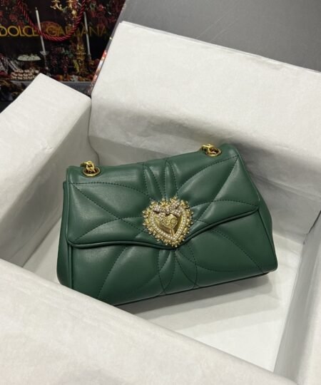 Dolce Gabbana Large Devotion Shoulder Bag In Quilted Nappa Green For Women 11.4in/29cm DG