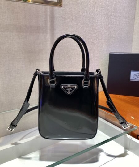 Prada Small Brushed Tote Black For Women, Women's Bags 6.9in/18cm 1BA331_ZO6_F0002_V_OOO