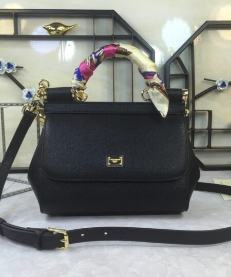 Dolce Gabbana Medium Sicily Handbag In Dauphine Black For Women 10.2in/26cm DG BB4347A100180999