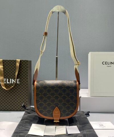 Celine Large Strap Folco Bag In Triomphe Canvas Brown For Women 9in/22cm 196932BZJ.04LU