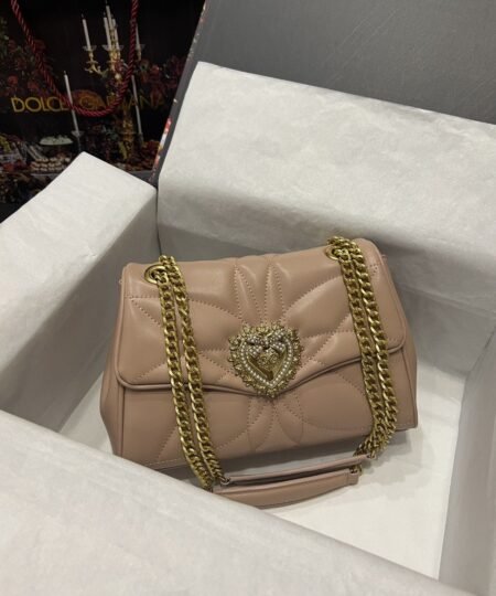 Dolce Gabbana Large Devotion Shoulder Bag In Quilted Nappa Beige For Women 11.4in/29cm DG