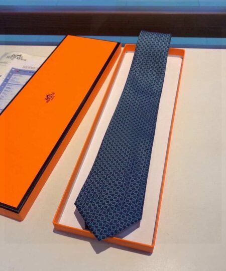 Hermes Accroche-Moi Tie Marine/Ciel Hermes Men Tie H655778T 12