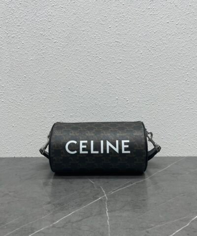 Celine Cylinder Bag In Triomphe Canvas Black For Women 9in/22cm