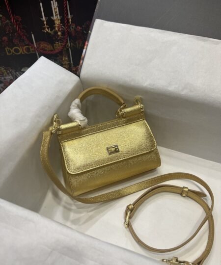 Dolce Gabbana Small Sicily Bag In Dauphine Gold For Women 7.5in/19cm DG