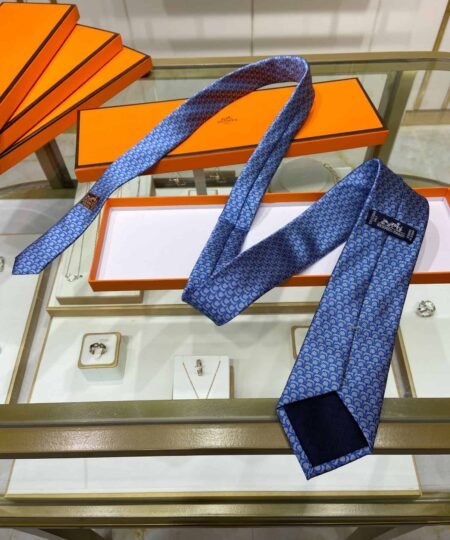 Hermes Tie 7 Horseshoes Tie Blue Hermes Men Tie