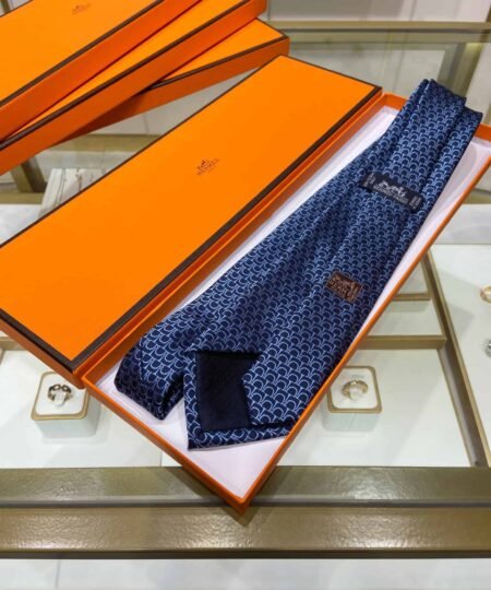 Hermes Tie 7 Horseshoes Tie Marine Hermes Men Tie