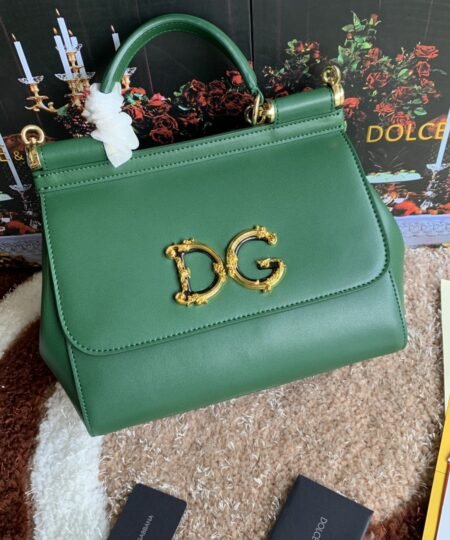 Dolce Gabbana Medium DG Handbag In Dauphine Green For Women 10.2in/26cm DG