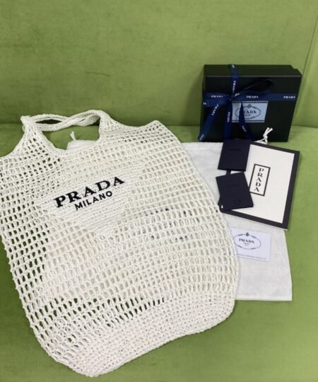 Prada Raffia Tote Bag White For Women, Women's Bags 20in/51cm 1BG424_2A2T_F0009_V_OOO