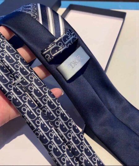 Alternative view of Dior Striped Dior Oblique Tie Navy Blue/White And Gray Silk Dior Men Tie 01C1047A0266_C588