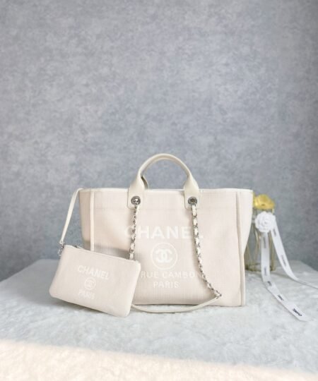 Chanel Small Shopping Bag Silver Hardware Cream For Women, Women's Handbags, Shoulder Bags 15.2in/39cm AS3257