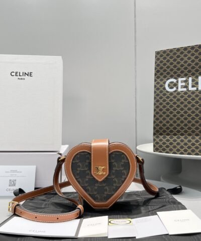 Celine Heart Tambour In Triomphe Canvas Tan For Women 6in/15cm 198212BZJ.04LU