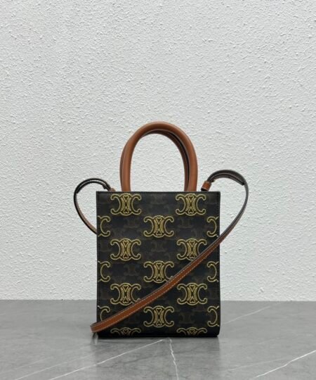 Celine Mini Folco In Triomphe Canvas With Triomphe Heart Embroidery Brown For Women 8in/20cm