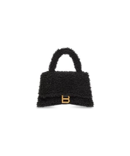 Balenciaga Furry Hourglass Small Handbag With Strap In Black For Women 9.4in/24cm 676365210FU1000