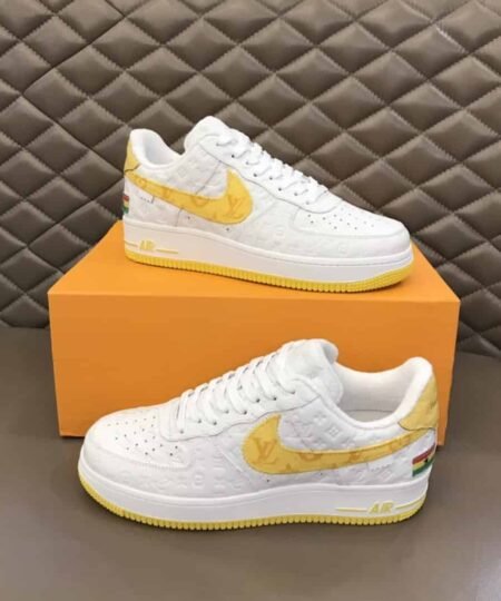 Louis Vuitton And Nike “Air Force 1” By Virgil Abloh White-Yellow For Men, Men's Shoes