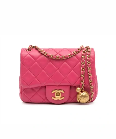 Chanel Mini Flap Bag With CC Ball On Strap Pink For Women, Women's Handbags, Shoulder And Crossbody Bags 6.7in/17cm AS1786