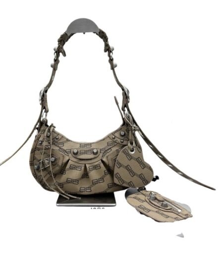 Balenciaga Le Cagole XS Shoulder Bag Bb Monogram Coated Canvas In Beige For Women 10.2 in/26 cm