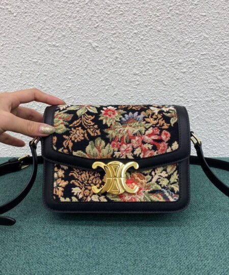 Alternative view of Celine Teen Triomphe Bag In Floral Jacquard Black/Brown For Women 7in/18.5cm