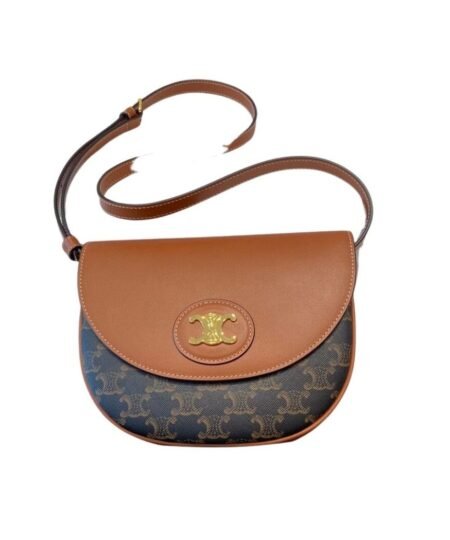 Celine Triomphe Saddle Bag In Canvas Brown For Women 8.3in/21cm