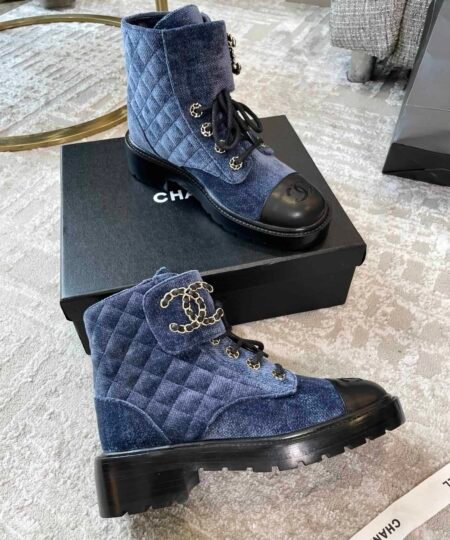 Chanel Women's Lace- Ups Wool Fabric Blue For Women 1.5in/ 4cm