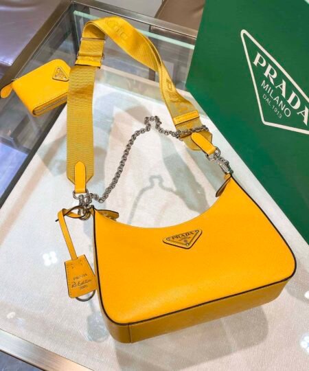 Prada Re-Edition 2005 Saffiano Leather Bag Yellow For Women, Women's Bags 8.6in/22cm