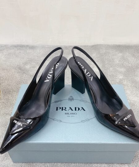 Prada Patent Sling-Back Pumps Black For Women 3.5in/90mm PRD