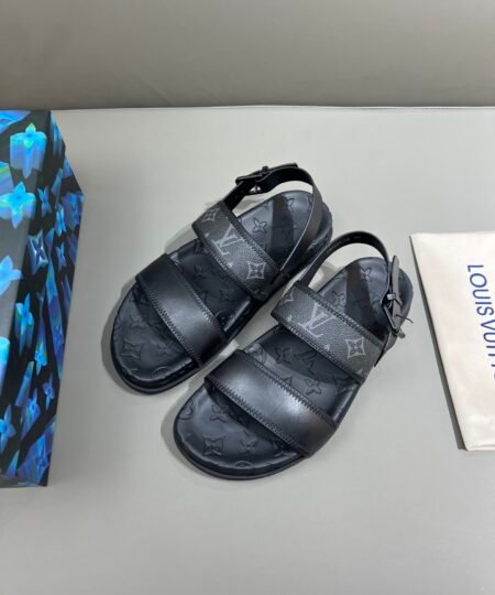 Louis Vuitton Sandal Rubber Taurillon Monogram/Monogram Eclipse Black For Men LV