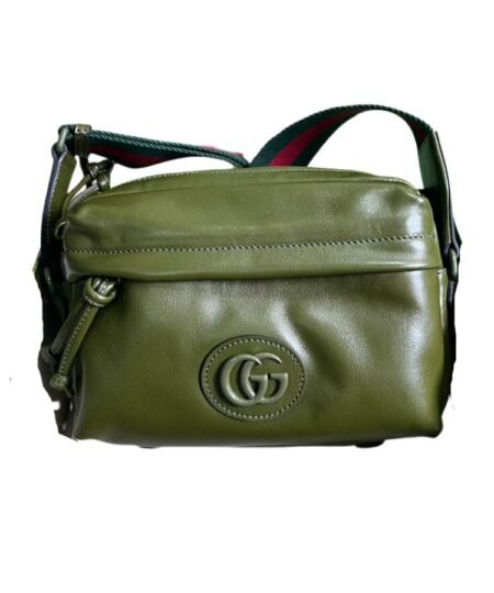 Gucci Shoulder Tonal Double G Bag Green Khaki/Black For Men 23.3cm/9.2in 725696 AABDH 3353