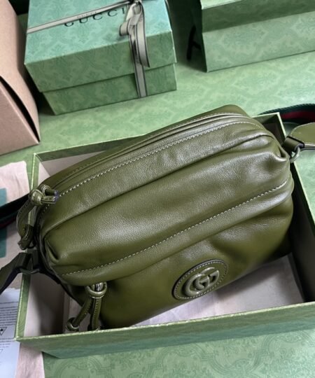 Alternative view of Gucci Shoulder Tonal Double G Bag Green Khaki/Black For Men 23.3cm/9.2in 725696 AABDH 3353