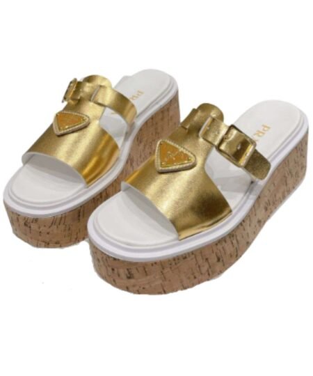 Prada Rubber Wedge Platform Slippers Gold For Women
