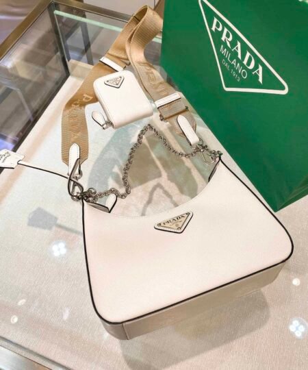 Prada Re-Edition 2005 Saffiano Leather Bag White For Women, Women's Bags 8.6in/22cm