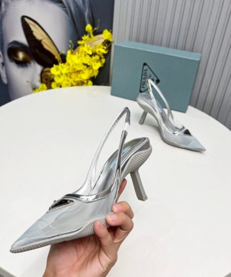 Alternative view of Prada Mesh Fabric Slingback Pumps Silver For Women PRD