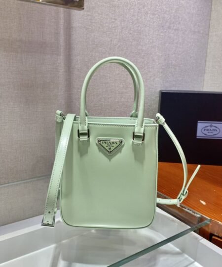 Prada Small Brushed Tote Green For Women, Women's Bags 6.9in/18cm