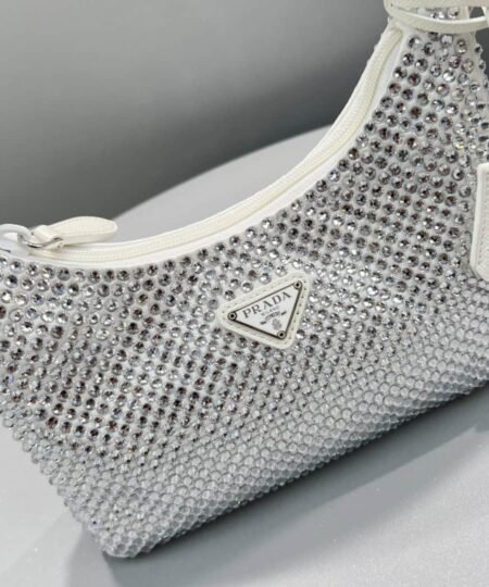 Alternative view of Prada Satin Mini-Bag With Crystals White For Women, Women's Bags 8.6in/22cm 1BC515_2AWL_F0009_V_OOO