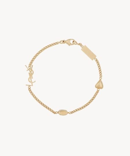 Saint Laurent Cassandre Heart Charm Bracelet In Aged Brass Gold For Women 701950Y15269137