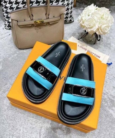 Louis Vuitton Women's Pool Pillow Flat Comfort Mule Blue For Women LV