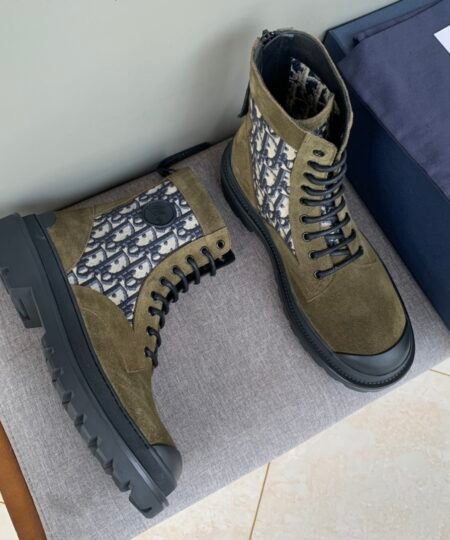 Christian Dior Women's Dior With Oblique Jacquard Ankle Boot Dark Brown For Women CD