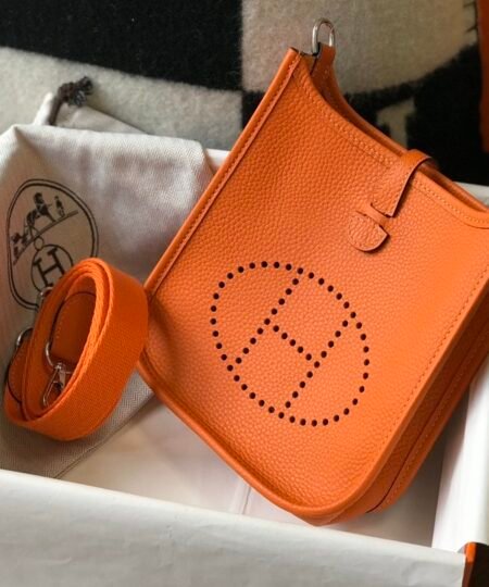 Hermes Evelyne 16 Amazone Bag Orange With Silver-Toned Hardware For Women, Women's Shoulder And Crossbody Bags 6.3in/16cm