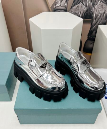 Alternative view of Prada Monolith Ombre Brushed Loafers Sliver Tone For Women 2.1 in/ 5.5cm