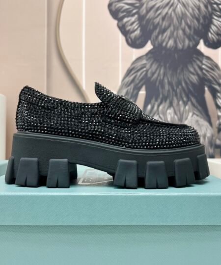 Alternative view of Prada Monolith Ombre Brushed Loafers With Crystal Black For Women 2.1 in/ 5.5cm